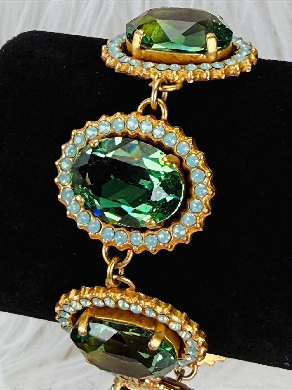 * Catherine Popesco Green Faceted Bracelet Gold Tone Signed France Vintage